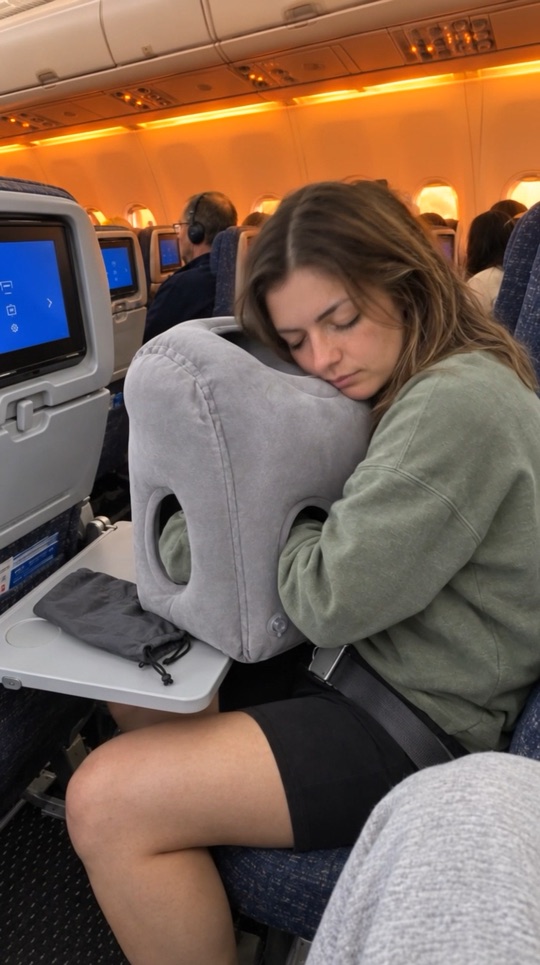 Leaning forward onto the pillow at sunset