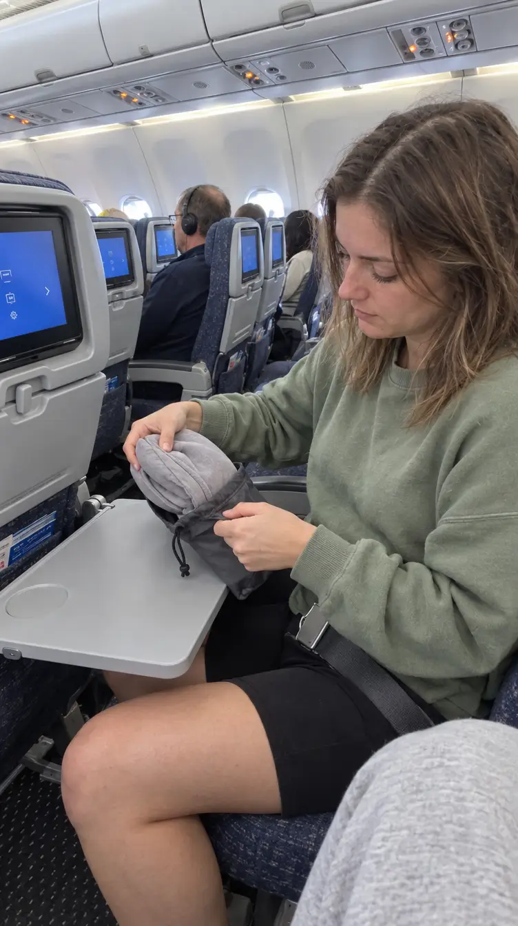 Taking the folded pillow out of its pouch